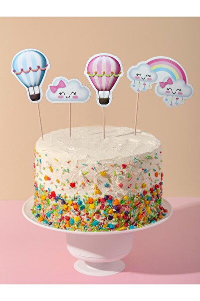 Parti Adresi Gökkuşağı Bulut Temalı Kürdan Gökkuşağı Bulut Figürlü Cupcake Kü...