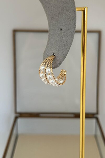 MyladyAccessoriess Özel Seri Inci Detaylı Çelik Halka Küpe Gold