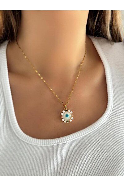 MyladyAccessoriess İnci Ve Renkli Taş Detaylı Nazar Boncuğu Detaylı Minimal Ç...