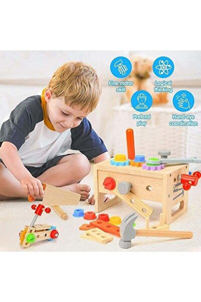 Yelajoy 24PCS Wooden Tool Toy Set,Easy to Assemble & Disassemble,Sized for Little Hands,Without Sharp Edges