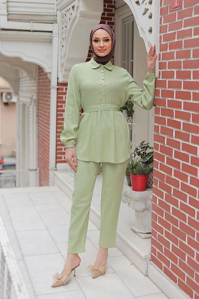 MİSSKAYLE Σετ με λεπτομέρεια με πέτρινο κουμπί Mint Green
