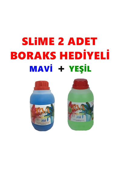 PEVEA TUKAL YAPIŞTIRICI ÜRÜNLERİ 500 Gr Slime Floresan Fosforlu X 2 Adet Zıp Zıp Oyun Jeli Boraks Hediyeli Slaym Mavi+Yeşil