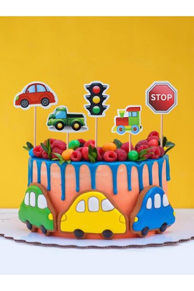 Parti Adresi Trafik Temalı Kürdan Taşıt Figürlü Cupcake Kürdanı Pasta Süsü 10'lu