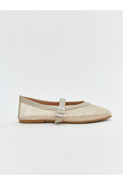 LC Waikiki Γυναικείες μπαλαρίνες LCW STEPS Beige Mesh με λεπτομέρειες