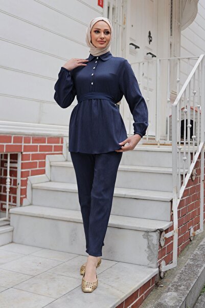 MİSSKAYLE Taş Düğme Detaylı Takım Lacivert