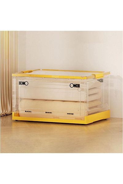COOYA 1PCS Foldable Transparent Storage Box,with 4 Removable wheels,Triple Door,Durable and Stackable