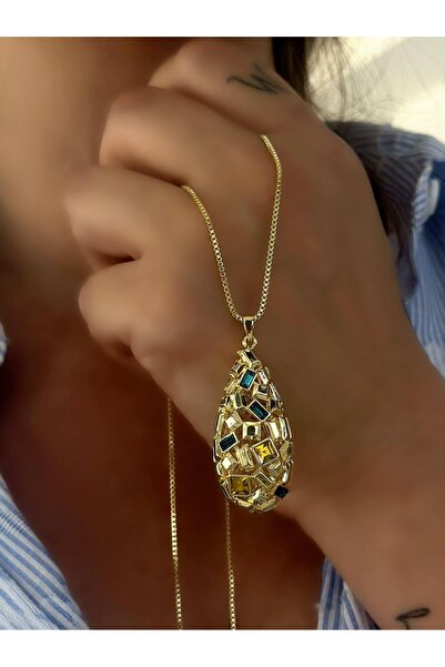 MyladyAccessoriess 14K Altın Kaplama Renkli Kare Taş Detaylı Set Takı