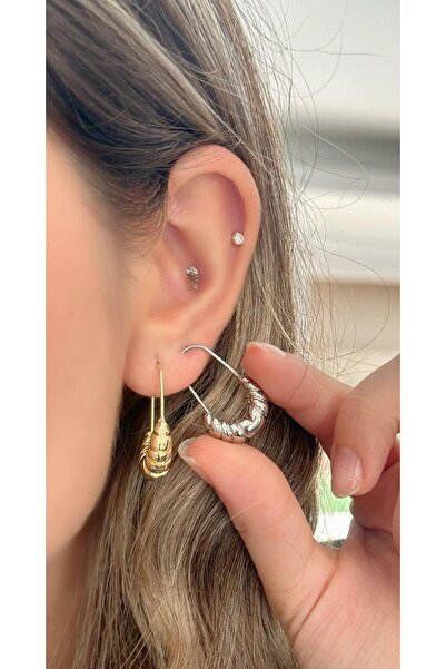 MyladyAccessoriess Burgu Detaylı Premium Serisi Çengel Küpe Gümüş