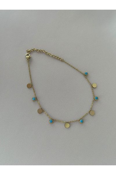 MyladyAccessoriess Brass Coated Blue Bead and Circle Detailed Hal Hal