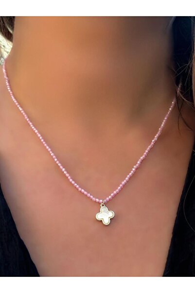 MyladyAccessoriess كريستال الخرزة الحجر وقلادة البرسيم الصلب
