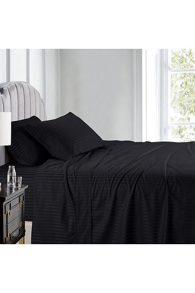 Kotonia Home Deco Bed Sheet, 100% Cotton, Satin Damask, 220x240 Cm, 1 Cm Stripes, Black