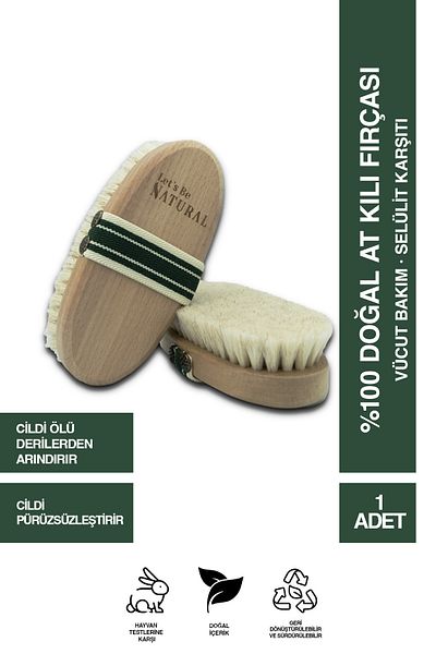 Let's Be NATURAL 100% Natural Horsehair Brush - Cellulite and Massage Brush - Anti Ingrown Hair Formation - Skin Smoothing