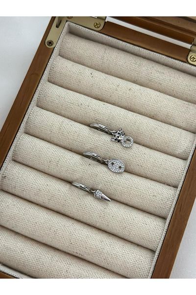 MyladyAccessoriess Special Series Tiger Detailed Set of 3 Earrings Silver