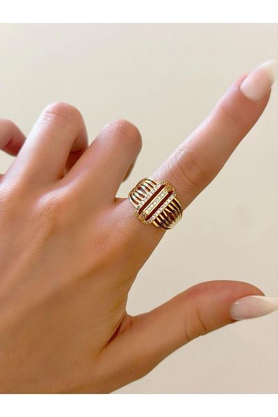 MyladyAccessoriess خاتم ضلع فولاذي - تفاصيل حجر الزركون