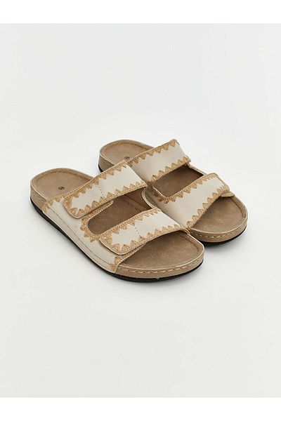 LC Waikiki Lcw Steps Beige Velcro Double Banded Women's Slippers
