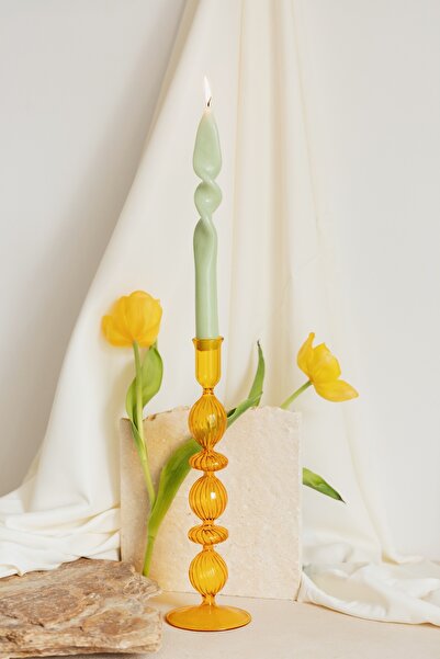 SUENO DESIGN STUDIO Oranj Cam Şamdan - Mumluk Dekoratif Şamdan Özel Üretim Şı...