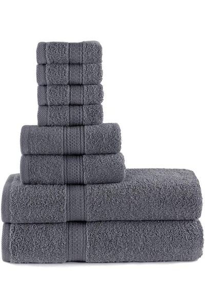 Comfy 8 Piece 100% Combed Cotton 550 GSM Highly Absorbent Towel Set - Grey