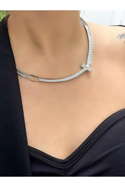 MyladyAccessoriess Özel Seri Gümüş Kaplama Baget ve Zirkon Taş Detaylı Kolye ...