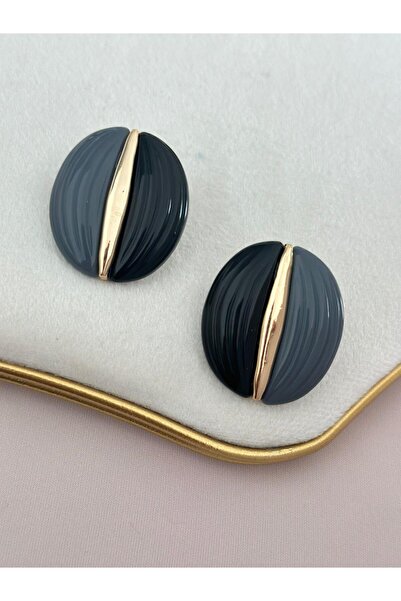 MyladyAccessoriess Çizgi Detay Oval Kesim Küpe Bej