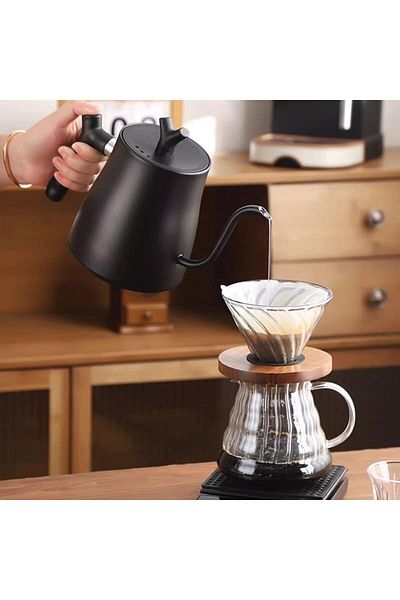 fulina Electric Gooseneck Kettle,with Pouring Control, Rapid Heating Stainless Steel, Black,1000w,1l