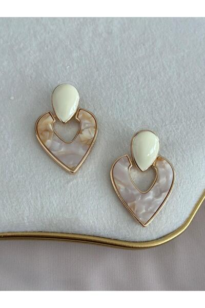 MyladyAccessoriess Beige Earrings - Pearlescent and Heart Detail (Brass Plated)