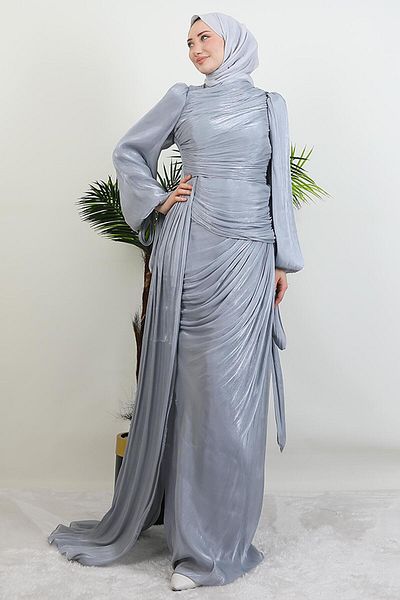 GİYZAMİLA Βραδινό φόρεμα Afra Silk Γκρι
