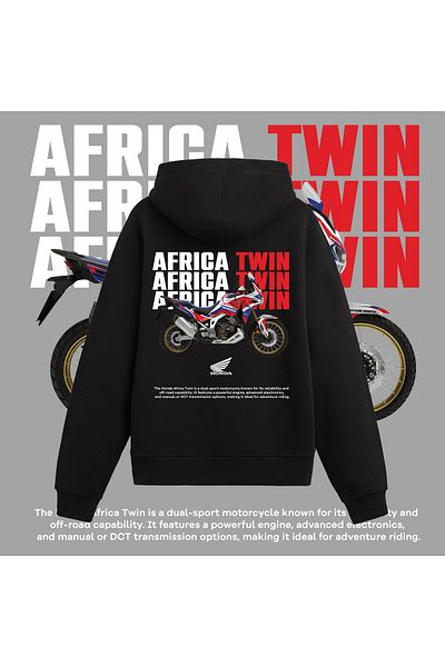 Edizen Honda Africa Twin Unisex Oversize 100% Cotton Black Premium Hoodie