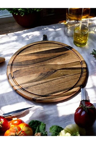 F&S WoodArt لوح تقطيع من خشب الجوز مقاس 22 سم مموج دائري من الخشب الطبيعي الر...