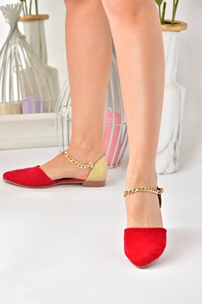 Fox Shoes Piros arany velúr női balerina B726024402