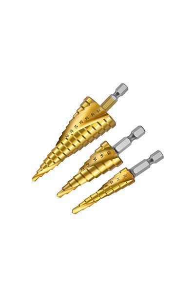 ENAR 3-Piece Spiral Grooved Step Drill Bit Set Gold