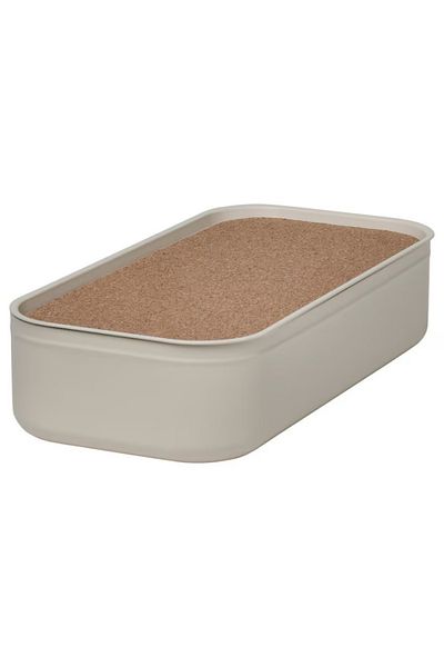 IKEA HARVMATTA Box with Lid, Light Beige, 12x24x6 cm – Durable Metal Storage Box