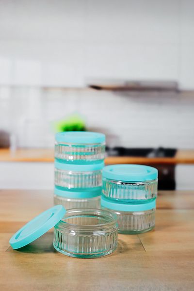 ZURİ DESİGN Breakfast Set - Leakproof Storage Container 140 Cc |   Turquoise Lid, Airtight Glass