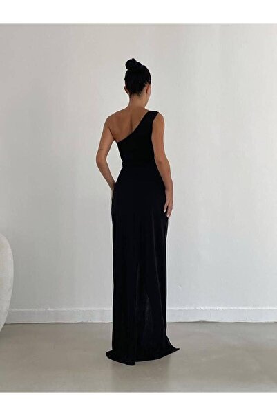 Modafeminen Scuba Kumaş Yırtmaç Detaylı Elbise 582597 Siyah