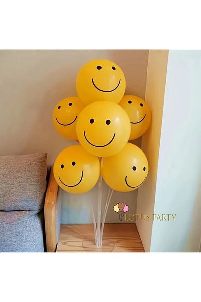 LOTUS PARTY Smiley Face Balloon - Smiley Face Balloon Set with Stand - Birthday Set - Yellow Smiley Face Balloon