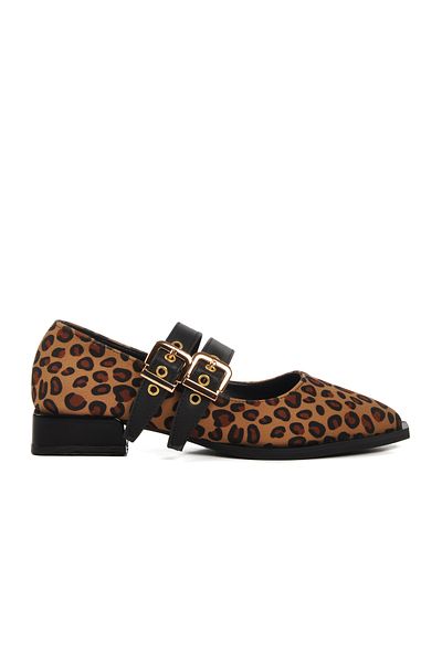 AYAKMOD Balerini de damă cu curea cu model Leopaer bronz 458324   Z