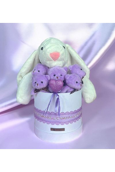 Sole Premium Special Gift - 45 cm White Bunny Rabbit and 5 Red Plush Teddy Bears