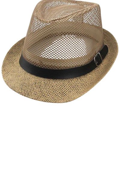 Uniquetrenders Unisex Σετ 2 δικτυωτών καλοκαιρινών ψάθινων αγκράφες με λεπτομέρεια Fedora Trilby καπέλο