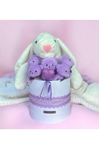 Sole Premium Special Gift - 45 cm White Bunny Rabbit and 5 Red Plush Teddy Bears