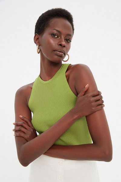 Trendyol Collection Világoszöld bordás vékony blúz TWOSS21BZ0090