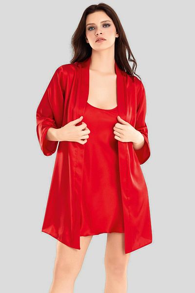 Trendyol Collection Nachthemden Rot 2'li 100 % Polyester, einfarbig, Satin, gewebt, Nachthemd THMSS25GC00028