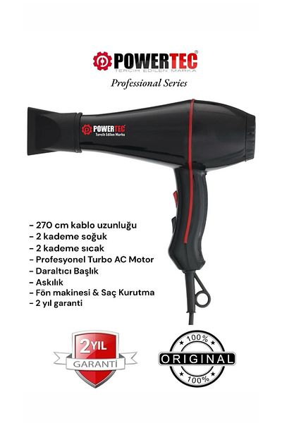 POWERTEC Tr-601 + Diffuser Volumizing Head Professional Hair Dryer & Blow Dryer (Hairdressers' Choice)