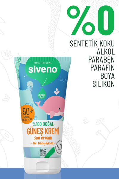 Siveno %100 Doğal Bebek Güneş Kremi Leke Karşıtı Nemlendirici Bitkisel Vegan SPF 50+ UVA UVB 50 ml