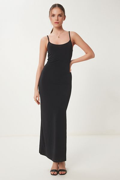 Happiness İstanbul Damen-Sommer-Langstrickkleid mit schwarzem Riemen aus Saran UB00027