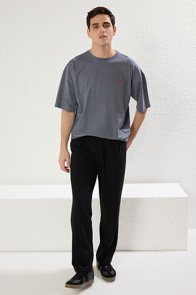 Trendyol Collection Anime Printed Anthracite Oversize βαμβακερό μπλουζάκι - TMNSS23TS00156