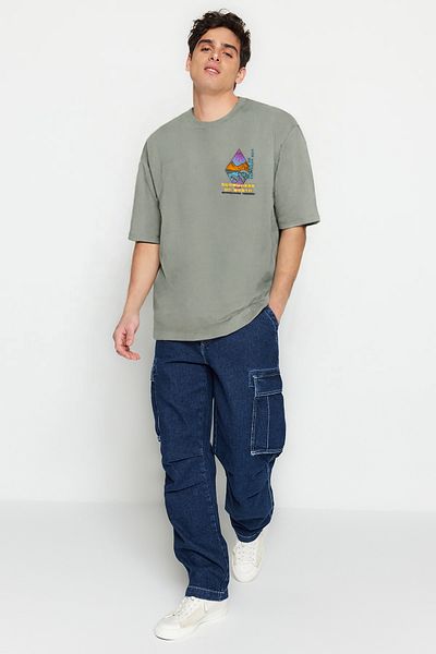Trendyol Collection Βαμβακερό μπλουζάκι με στάμπα σε γκρι ανάγλυφο - TMNSS23TS00316