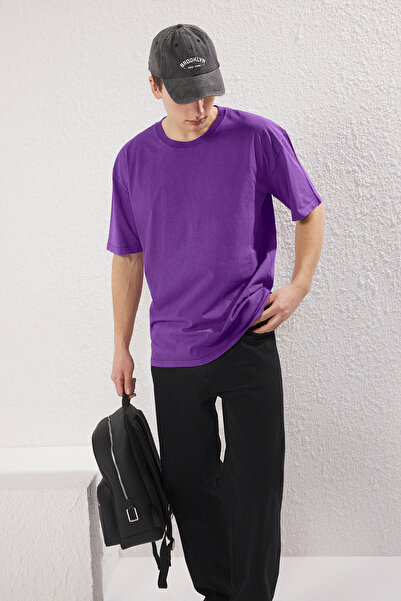 Trendyol Collection Μωβ βαμβακερό μπλουζάκι με μοτίβο φρούτων - TMNSS25TS00052