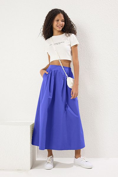 Trendyol Collection Navy Blue Pleat Detailed Maxi Length Woven Skirt Twoss25Et00158