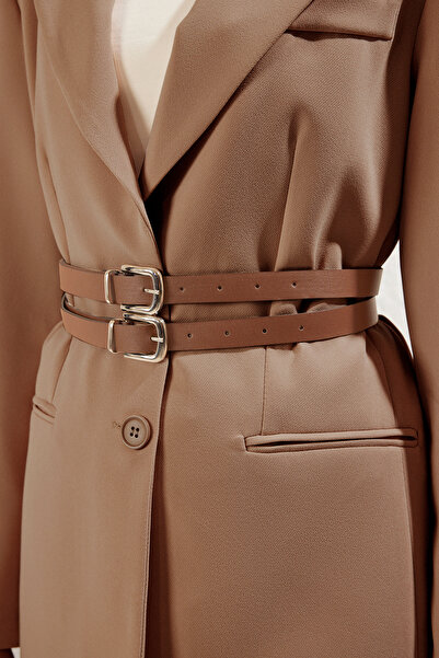 Trendyol Modest Light Brown Double Belt Woven Jacket Tctss25Ck00001