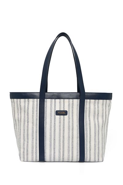 Fossil Navy Blue Women's Stripe Patterned Canvas Hand and Shoulder Bag 05Fo25Y5051