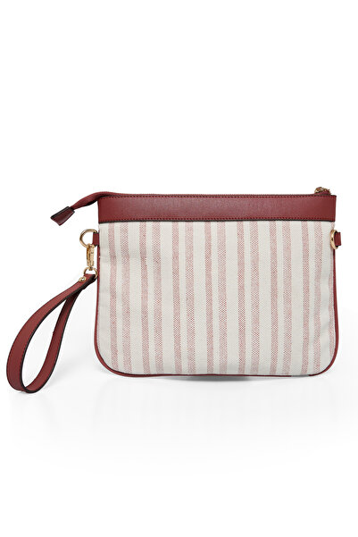 Fossil Kiremit Kadın Uzun Askılı Çizgi Desenli Kanvas Clutch El Çantası 05FO25Y5052